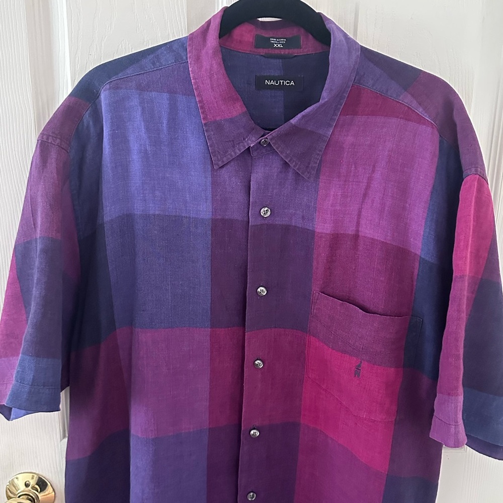 Nautica Purple Casual Button Down Shirt Color Block Design